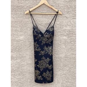 NWT - B. Darlin Black/Gold Floral lace up back Mini Dress - 3/4